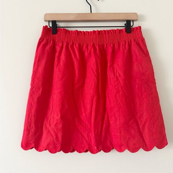 J. Crew Linen Cotton Blend Pull on Skirt with Scallop Edge in Red Size 8 - Picture 4 of 6
